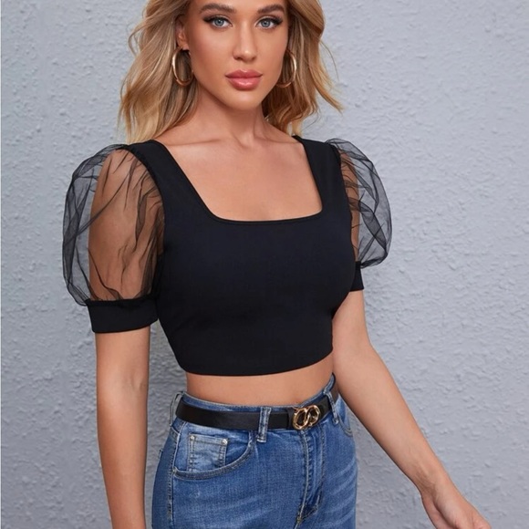 Square Neck Puff Sleeve Top / saree blouse - Picture 3 of 5